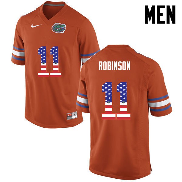 Florida Gators Men #11 Demarcus Robinson College Football USA Flag Fashion Orange